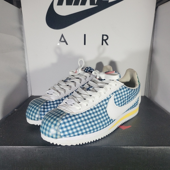 Size 8.5- Nike Classic Cortez QS Womens White Blue Plaid BV4890-101 Sneakers. FI - Picture 5 of 12